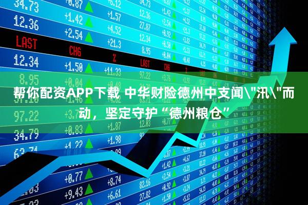 帮你配资APP下载 中华财险德州中支闻＂汛＂而动，坚定守护“德州粮仓”