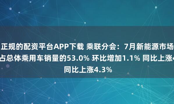 正规的配资平台APP下载 乘联分会：7月新能源市场销量占总体乘用车销量的53.0% 环比增加1.1% 同比上涨4.3%